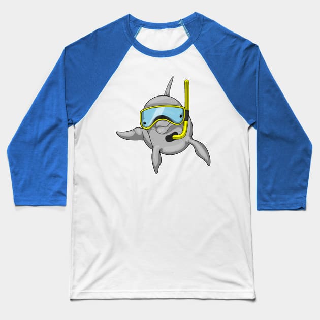 Dolphin Diver Snorkel Baseball T-Shirt by Markus Schnabel
